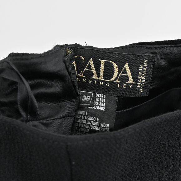 Vtg ESCADA Skirt Sz 38 Solid Black Wool Velvet Sailor Button Pencil Quiet Luxury - Picture 8 of 11